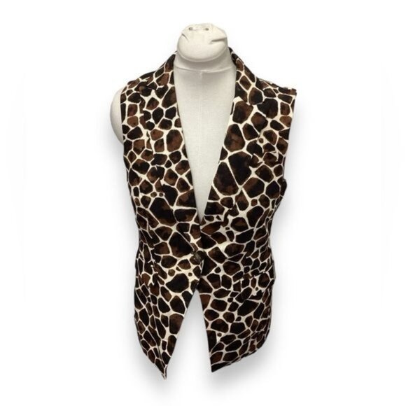 Calvin Klein Women’s Animal Print Button Front Belted Vest, Brown, size 10 - Picture 1 of 8